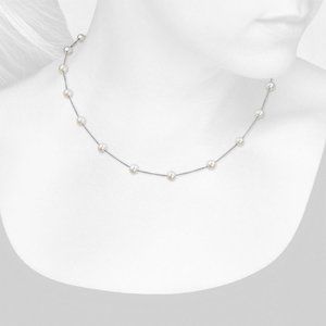 Blue Nile Women Freshwater Cultured Pearl Station Necklace in 14k White Gold